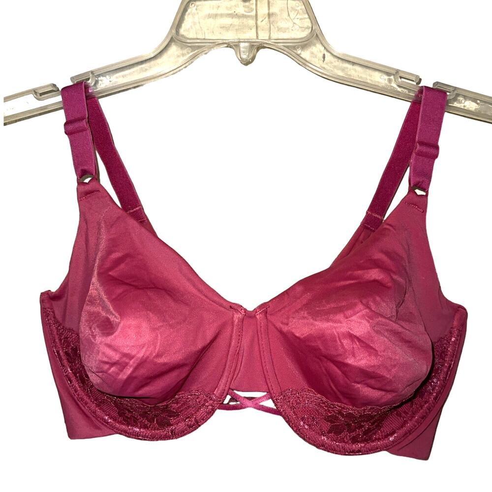 38DD Vanity Fair Bra Pink Rose Back Smoothing Full Figure Underwire Unlined